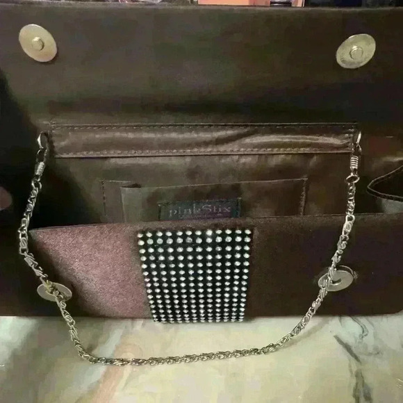 Woman’s clutch brown bag with chain and  crystals - Picture 3 of 5